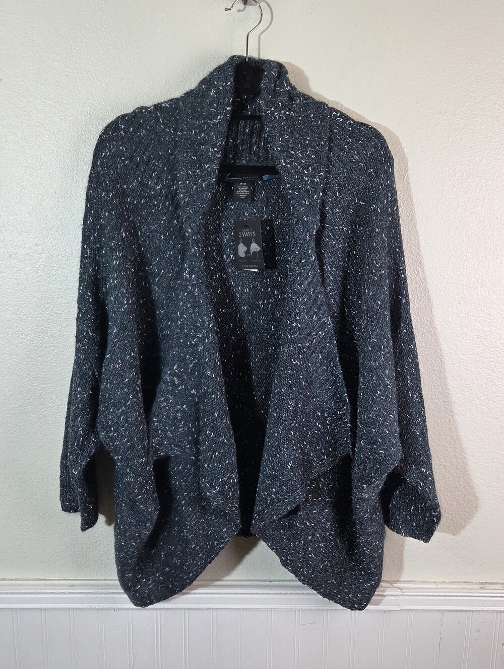 NWT Lane Bryant 2 Way Cardigan 26/28 Blue Marled Wool Blend Shrug Sweater